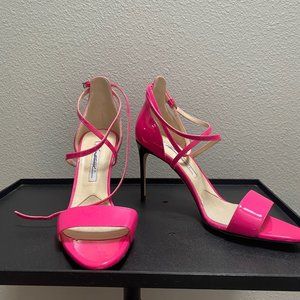 Brian Atwood Neon Pink Strappy Heels - Size 39